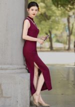 2026 New Elegant Burgundy Cheongsam Dress