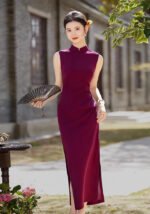 2026 New Elegant Burgundy Cheongsam Dress