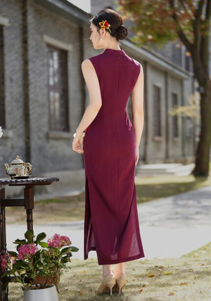 2026 New Elegant Burgundy Cheongsam Dress