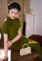 Vintage Olive Green Linen Cheongsam