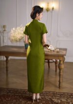 Vintage Olive Green Linen Cheongsam
