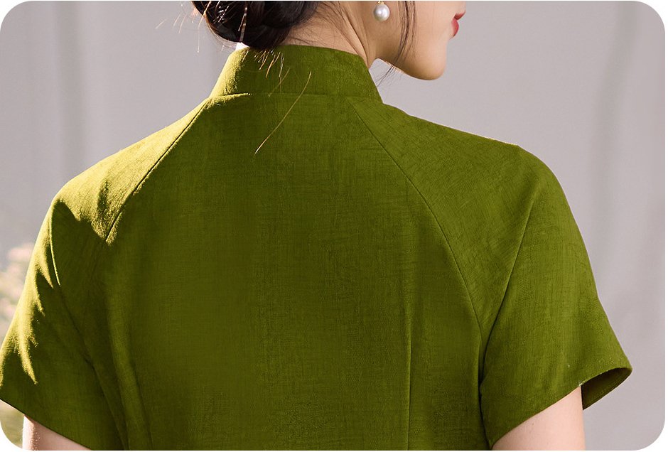 Vintage Olive Green Linen Cheongsam