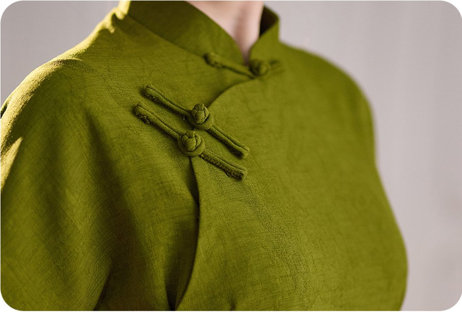 Vintage Olive Green Linen Cheongsam