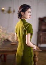 Vintage Olive Green Linen Cheongsam