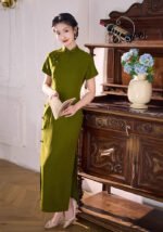 Vintage Olive Green Linen Cheongsam
