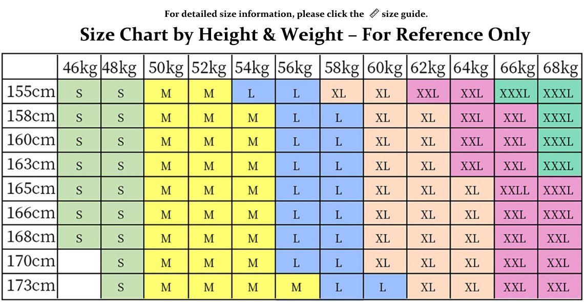 Qipao Size chart by height & weight