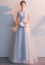 Elegant A-Line Lace Tulle Evening Gown Formal Prom Dress