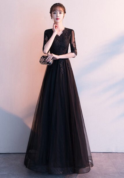 Elegant A-Line Lace Tulle Evening Gown Formal Prom Dress