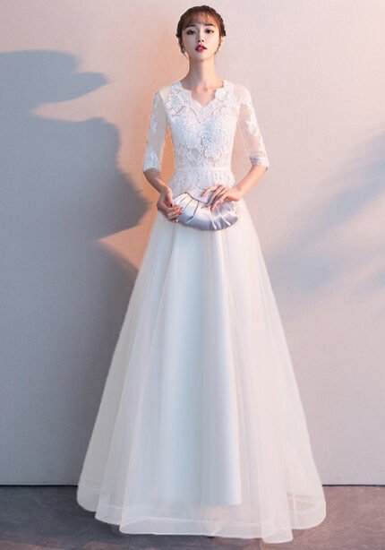 Elegant A-Line Lace Tulle Evening Gown Formal Prom Dress
