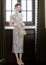 2026 Elegant Bamboo-Print Short-Sleeve Cheongsam Dress (Qipao)