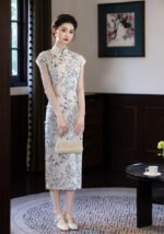 2026 Elegant Bamboo-Print Short-Sleeve Cheongsam Dress (Qipao)