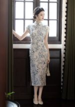 2026 Elegant Bamboo-Print Short-Sleeve Cheongsam Dress (Qipao)